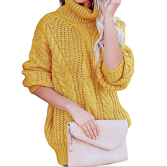 COPY - Yellow Long Sleeve Slouchy Comfy Turtleneck Chunky Oversized Sweater Siz… - Picture 2 of 6